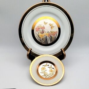 24K Gold Egde Art of Chokin Plates - set of 2